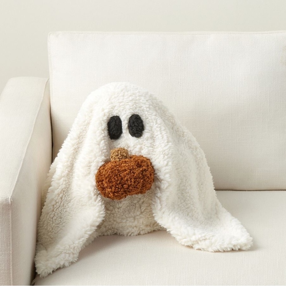 Pottery Barn Gus the Ghost Holding a  Pumpkin Pillow